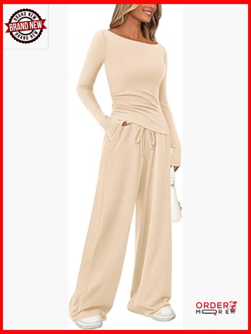 2 Piece Lounge Set Asymmetrical Long Sleeve Top Wide Leg Pants